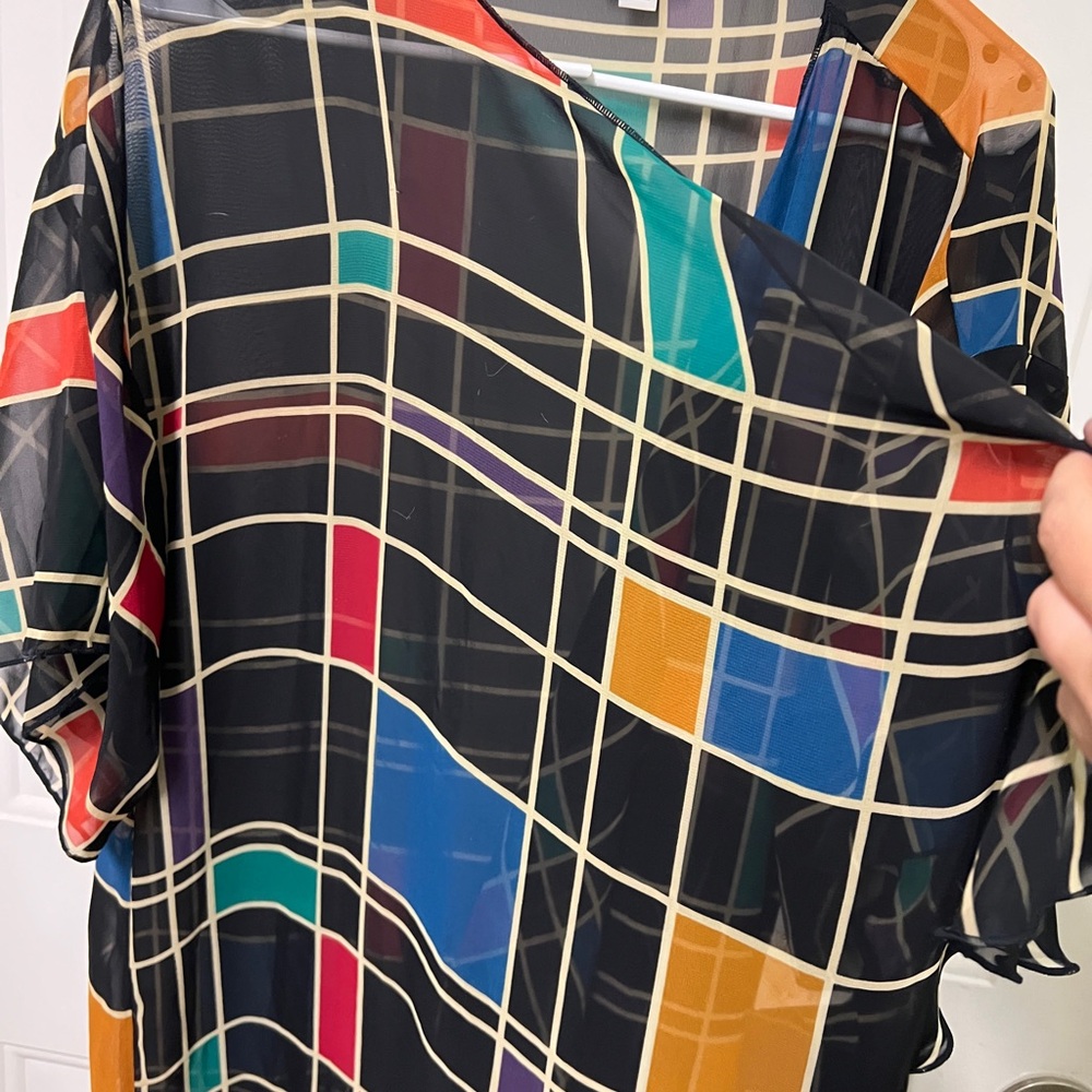 Colorful Geometric Women's Monroe Sheer Top Fringe NWT Large